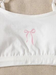 SHEIN ملابس داخلية علوية بدون أكمام بسيطة وكاجوال للفتيات المراهقات مع أكواب مبطنة، مريحة وصديقة للبشرة بنمط فيونكة مطرز، حمالة صدر للطالبات، 3 قطع عشوائية، أبيض، لجميع الفصول - أبيض - مشاهدة 2
