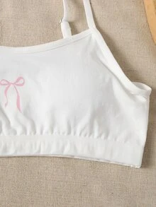SHEIN ملابس داخلية علوية بدون أكمام بسيطة وكاجوال للفتيات المراهقات مع أكواب مبطنة، مريحة وصديقة للبشرة بنمط فيونكة مطرز، حمالة صدر للطالبات، 3 قطع عشوائية، أبيض، لجميع الفصول - أبيض - مشاهدة 4