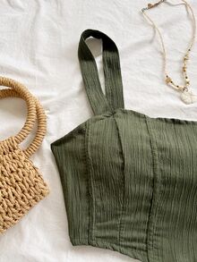 Soleia Women's Vacation Casual Tropical Solid Color Camisole Top And Shorts 2 Pieces Set Beach Olive Green Summer No Chest Padding - Army Green - View 7