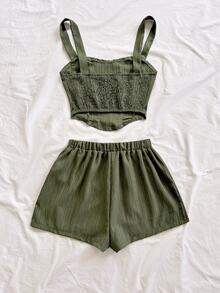 Soleia Women's Vacation Casual Tropical Solid Color Camisole Top And Shorts 2 Pieces Set Beach Olive Green Summer No Chest Padding - Army Green - View 2