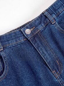 SHEIN 夏季牛仔褲 Girlism Y2K 龐克搖滾風 女款寬鬆星星拼接撞色寬腿牛仔褲，校園、街頭穿搭 - 深色水洗藍 - 查看 4