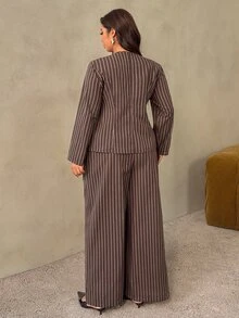 Auralis Plus Size Casual Elegant Commute Brunch Office Formal Brown Shirt Pants 2 Pieces Set Autumn - Coffee Brown - View 3
