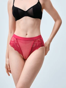Softvol 3件組黑色、白色、紅色性感蕾絲女用內褲，舒適透氣親膚女用內衣，優雅荷葉邊飾三角內褲，純色半透明極簡丁字褲，適合約會、瑜珈、日常生活、購物及其他場合 - 彩色 - 查看 4