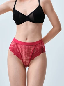Softvol 3件組黑色、白色、紅色性感蕾絲女用內褲，舒適透氣親膚女用內衣，優雅荷葉邊飾三角內褲，純色半透明極簡丁字褲，適合約會、瑜珈、日常生活、購物及其他場合 - 彩色 - 查看 7