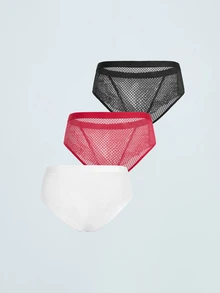 Softvol 3件組黑色、白色、紅色性感蕾絲女用內褲，舒適透氣親膚女用內衣，優雅荷葉邊飾三角內褲，純色半透明極簡丁字褲，適合約會、瑜珈、日常生活、購物及其他場合 - 彩色 - 查看 10
