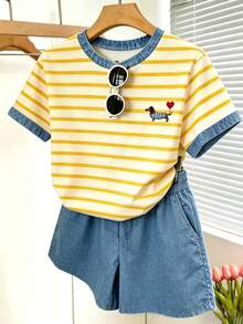 Resyla Women's Summer Striped Pattern Short Sleeve T-Shirt And Shorts 2 Pieces Set - Multicolor - View 3
