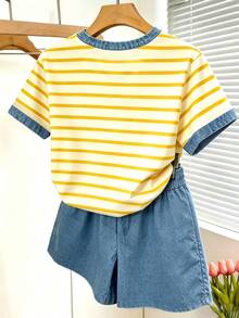 Resyla Women's Summer Striped Pattern Short Sleeve T-Shirt And Shorts 2 Pieces Set - Multicolor - View 2