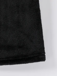 Boys' Plush Black Solid Color Minimalist Long Sleeve Hoodie Tie-Front Robe Loungewear, Fall Autumn/Winter Fleece Lined Soft Cozy Cute Nightwear Gift - Black - View 6