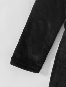 Boys' Plush Black Solid Color Minimalist Long Sleeve Hoodie Tie-Front Robe Loungewear, Fall Autumn/Winter Fleece Lined Soft Cozy Cute Nightwear Gift - Black - View 3