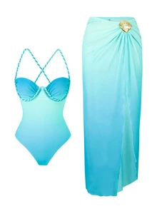 Swim SXY 女款性感熱帶緊身優雅沙灘派對度假網紗裙，優雅兩件式泳衣，適合夏季度假，薄荷藍 - 藍色 - 查看 5