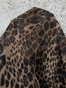 Chikora Plus Size Elegant Commuter Leopard Print Ruffle Blouse Fall - Brown - View 10