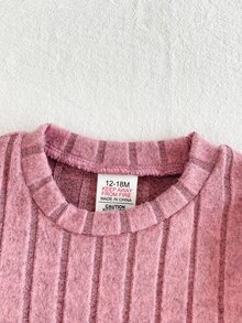 SHEIN 女嬰嬰兒休閒碎花長袖羅紋洋裝，秋季 - 粉色 - 查看 6
