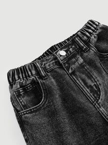 SHEIN Celana Panjang Denim untuk Anak Laki-Laki Remaja, Musim Panas, Lembut, Katun, Kasual, Modis, Serbaguna, Nyaman, Minimalis, Pinggang Elastis Penuh, Desain Kargo dengan Banyak Saku, Potongan Lurus Longgar, Celana Panjang Denim Hitam Abu-abu, Cocok untuk Pemakaian Sehari-hari dan Liburan - Hitam - View 10