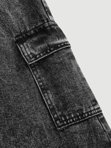 SHEIN Celana Panjang Denim untuk Anak Laki-Laki Remaja, Musim Panas, Lembut, Katun, Kasual, Modis, Serbaguna, Nyaman, Minimalis, Pinggang Elastis Penuh, Desain Kargo dengan Banyak Saku, Potongan Lurus Longgar, Celana Panjang Denim Hitam Abu-abu, Cocok untuk Pemakaian Sehari-hari dan Liburan - Hitam - View 12