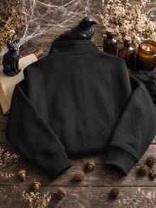 Resyla Halloween Witch Embroidery Quarter Zip Sweatshirt, Long Sleeve Pullover For Party Daily Holiday Occasions - Multicolor - View 2