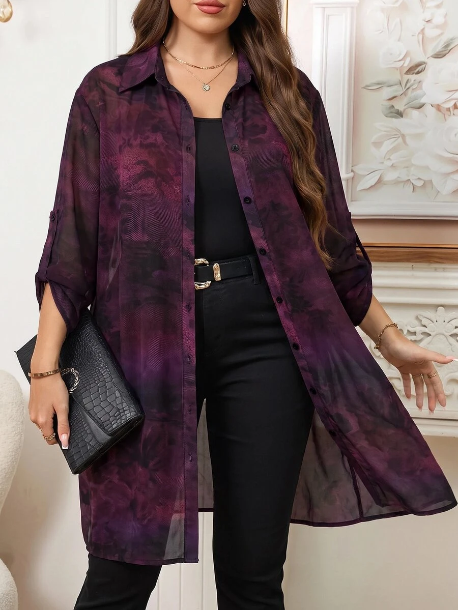 Reflora Plus Size Fashion Floral Print Single-Breasted Shirt For Vacation