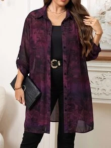 Reflora Plus Size Fashion Floral Print Single-Breasted Shirt For Vacation - Multicolor - View 6
