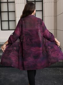 Reflora Plus Size Fashion Floral Print Single-Breasted Shirt For Vacation - Multicolor - View 3