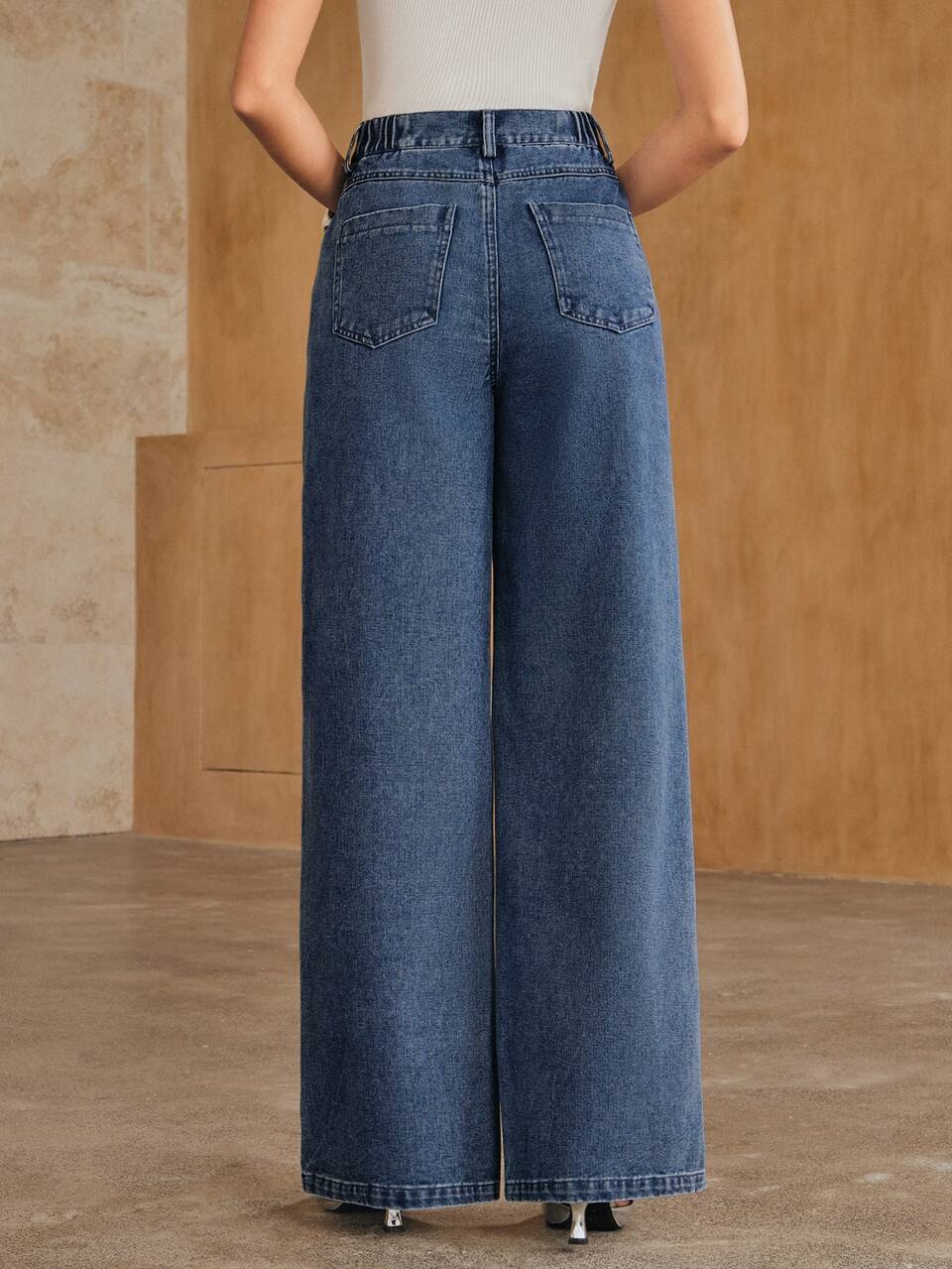 Embroidery Floral Laser Cut Wide Leg Jeans