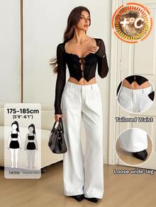 SHEIN Tall Solid Slant Pocket Wide Leg Pants - White - View 5