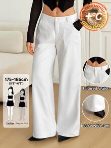 SHEIN Tall Solid Slant Pocket Wide Leg Pants - White - View 1