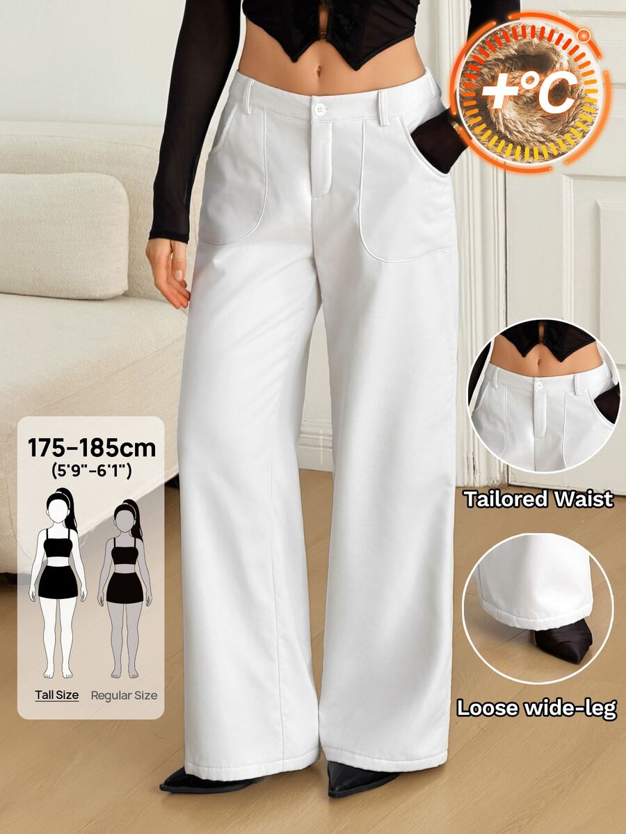 SHEIN Tall Solid Slant Pocket Wide Leg Pants - White - View 1