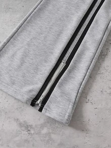 SHEIN Coolqubz Tween Boy Fashion Casual Wide Leg Sweatpants Boys Wide‑Leg Sweatpants, Contrast Side Stripes Zip Elastic Waist Loose Streetwear Pants For Fall Winter - Grey - View 5