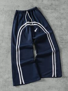 SHEIN Coolqubz Tween Boy Drawstring Waist Colorblock Casual Everyday Sweatpants - Navy Blue - View 1