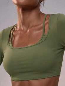 Zivah Women's Long Sleeve 2 In 1 Cropped Athletic Top & Leggings Sportswear Set Gym Workout Activewear For Autumn Winter - Green - View 11