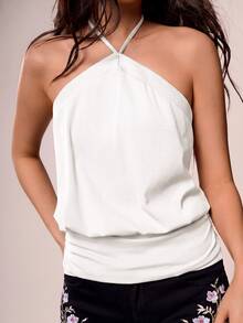 Willow Rêve Women's Purple Knit Spaghetti Strap Camisole Top, Casual Vacation Style - White - View 9