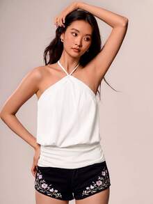 Willow Rêve Women's Purple Knit Spaghetti Strap Camisole Top, Casual Vacation Style - White - View 8