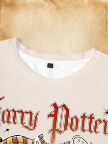 HARRY POTTER X SHEIN Women's Letter & Book Print Round Neck Short Sleeve Casual T-Shirt - White - View 4