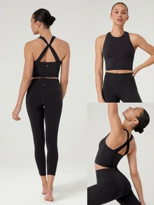 GLOWMODE Intertwine Tank Top Bra Low Impact Yoga Pilates Daily Spring Summer - Black - View 8