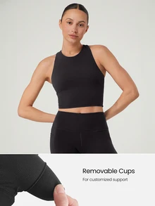 GLOWMODE Intertwine Tank Top Bra Low Impact Yoga Pilates Daily Spring Summer - Black - View 3