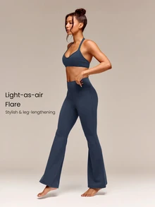 GLOWMODE 31" FeatherFit™ High-Rise Flared Leggings Pants Low Impact Yoga Pilates Daily Spring Summer - Navy Blue - View 5