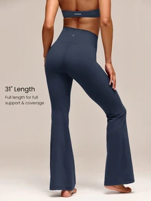 GLOWMODE 31" FeatherFit™ High-Rise Flared Leggings Pants Low Impact Yoga Pilates Daily Spring Summer - Navy Blue - View 3