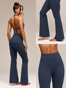 GLOWMODE 31" FeatherFit™ High-Rise Flared Leggings Pants Low Impact Yoga Pilates Daily Spring Summer - Navy Blue - View 9