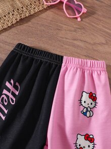 HELLO KITTY AND FRIENDS | SHEIN طقم هودي وبنطلون جوجر للبنات الرضع بطبعة حروف كرتونية وتصميم كتل لونية وردي وأسود مريح للخريف والشتاء 1 طقم - متعدد الألوان - مشاهدة 5