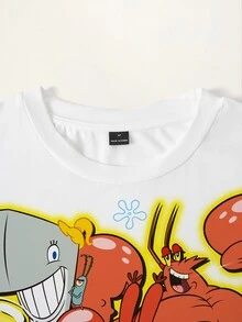 SpongeBob SquarePants | SHEIN 男士卡通印花圓領短袖T恤 - 白色 - 查看 5