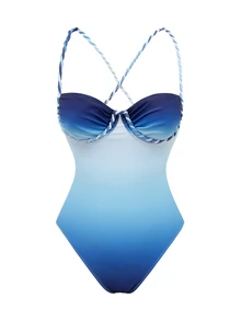 Sirith Women's Sexy Tight-Fitting Elegant Beach Mesh Skirt, Graceful Two Pieces Swimsuit For Summer Vacation - Blue - View 6