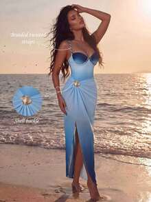Sirith Women's Sexy Tight-Fitting Elegant Beach Mesh Skirt, Graceful Two Pieces Swimsuit For Summer Vacation - Blue - View 2
