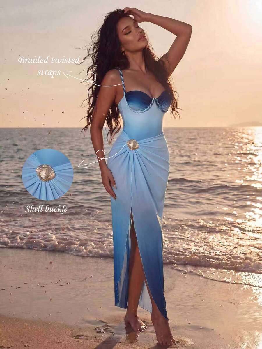 Sirith Women's Sexy Tight-Fitting Elegant Beach Mesh Skirt, Graceful Two Pieces Swimsuit For Summer Vacation