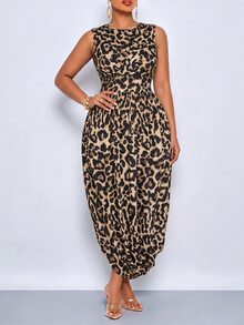 SOLERSUN Damen-Mode in großen Größen, Leopardenmuster plissiertes Midi-Kleid, ärmellos mit gekreuztem Twist-Vorderteil, hohe Taille mit gerafftem Saum, elegantes formelles Cocktailkleid für Gäste, weicher, bequemer, luxuriöser Stoff, Abendkleid, lässig und vielseitig, Musikfestival, Party, Date, Straße, anmutig und ätherisch, Herbst/Winter Neu, Neujahr - Braun - Übersicht 2