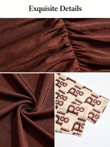 SOLERSUN Gaun Pesta Elegan Lipit Warna-warni untuk Wanita Ukuran Plus, Model Musim Gugur - Coffee Brown - View 7