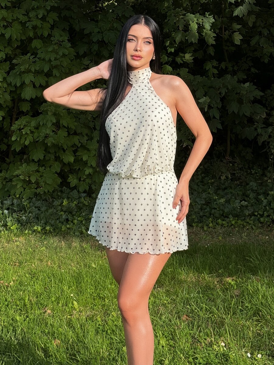 hhfernanda Vestido mini con estampado de lunares y espalda descubierta para mujer - Albaricoque - Ver 1