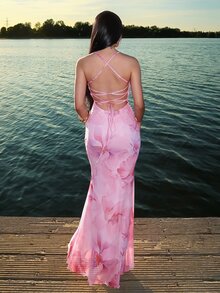 hhfernanda Women's Floral Print Backless Casual Dress For Vacation,Summer Dresses For Women - Mauve Purple - View 2