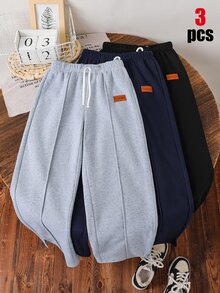 SHEIN 3 Pcs Tween Boy Casual Cute Daily Comfortable Classic Three-Color Loose Straight Sweatpants , Buy 2 Get 1 Free Suitable For Outings School Daily Gatherings Autumn/Winter Back To School, Fall - Multicolor - View 5