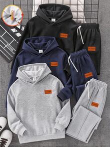 SHEIN 3 Pcs Tween Boy Casual Cute Daily Comfortable Classic Three-Color Loose Straight Sweatpants , Buy 2 Get 1 Free Suitable For Outings School Daily Gatherings Autumn/Winter Back To School, Fall - Multicolor - View 1