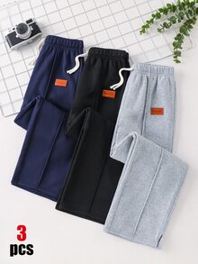 SHEIN 3 Pcs Tween Boy Casual Cute Daily Comfortable Classic Three-Color Loose Straight Sweatpants , Buy 2 Get 1 Free Suitable For Outings School Daily Gatherings Autumn/Winter Back To School, Fall - Multicolor - View 4