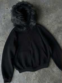 Attitoon Women's Casual Retro Front Zipper Fur Collar Hoodie Sweatshirt, Suitable For Autumn/Winter - Black - View 6